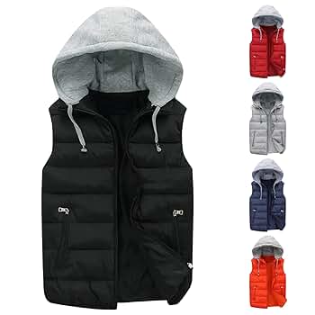 Thatrich Mens Hoodie Puffer Vest Sleeveless Lightweight